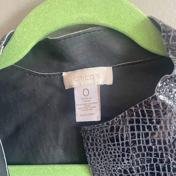 Chico's Shiny Black Croc-Pattern Leather Jacket - Picture 3 of 5